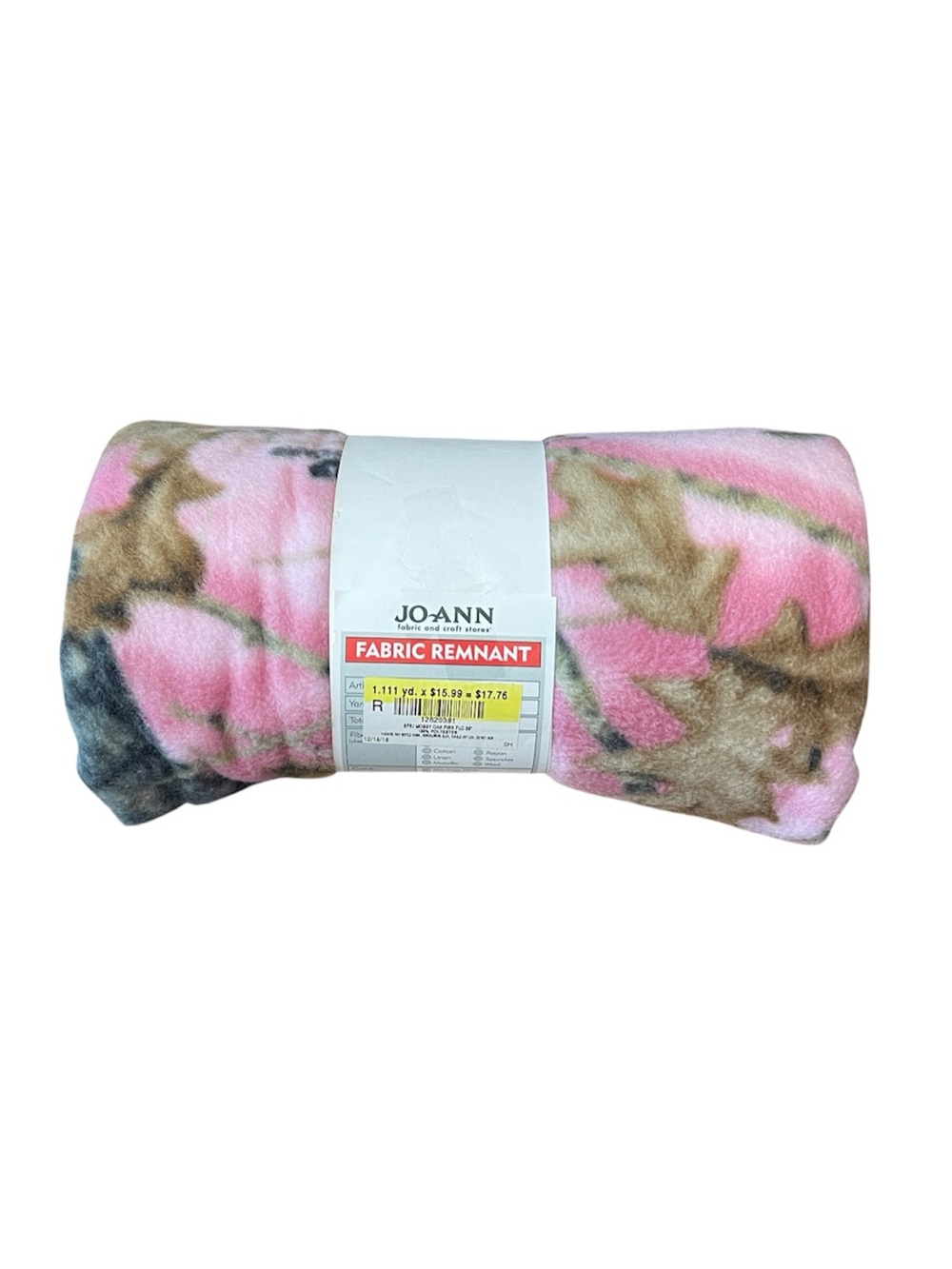 Fleece Fabric Remnant Pink Camo 59" x 1.111 Yards Sewing Soft Comfy - NWT